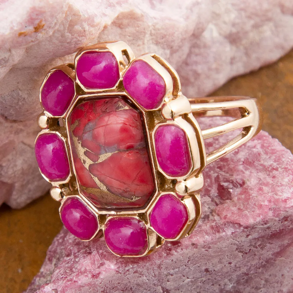 Dual Red Magnesite and Pink Quartz Golden Statement Ring sold by Barse product image thumbnail 3