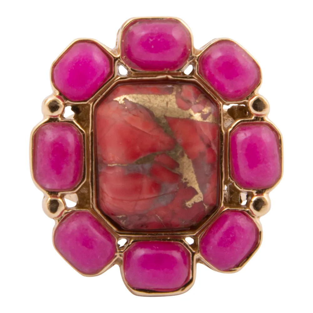 Dual Red Magnesite and Pink Quartz Golden Statement Ring sold by Barse product image thumbnail 4