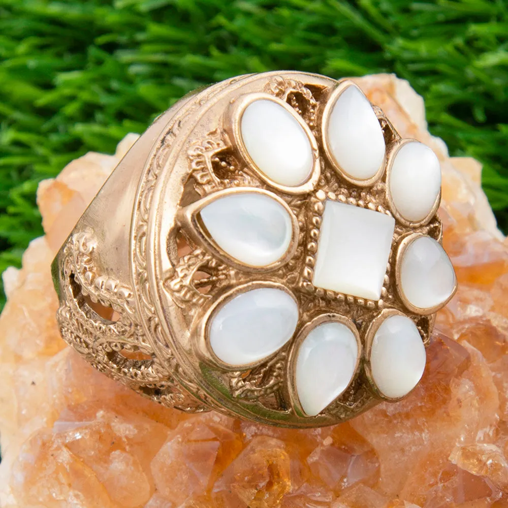 Luxurious White Mother of Pearl Floral Golden Statement Ring sold by Barse product image thumbnail 3
