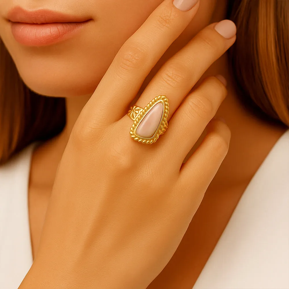 Roped Pink Mother of Pearl Golden Ring sold by Barse product image thumbnail 2