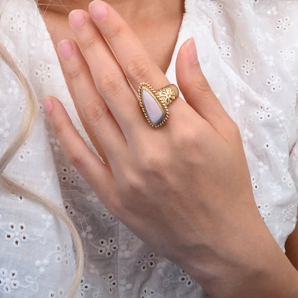 Roped Pink Mother of Pearl Golden Ring sold by Barse product image thumbnail 4