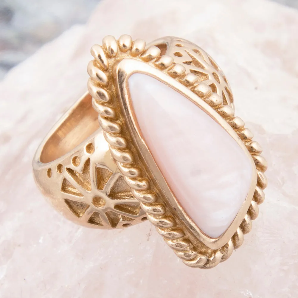 Roped Pink Mother of Pearl Golden Ring sold by Barse product image thumbnail 3