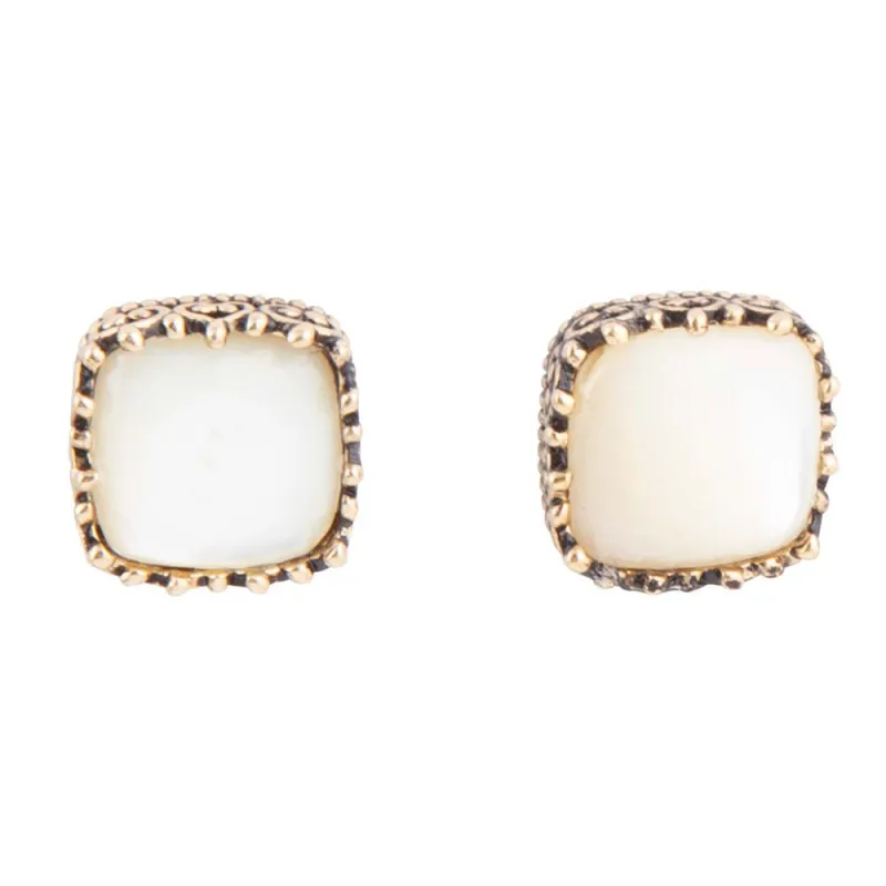 Squared Up Mother of Pearl Golden Stud Earrings sold by Barse