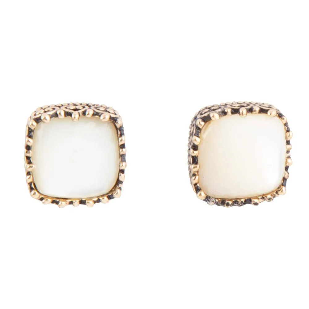 Squared Up Mother of Pearl Golden Stud Earrings sold by Barse