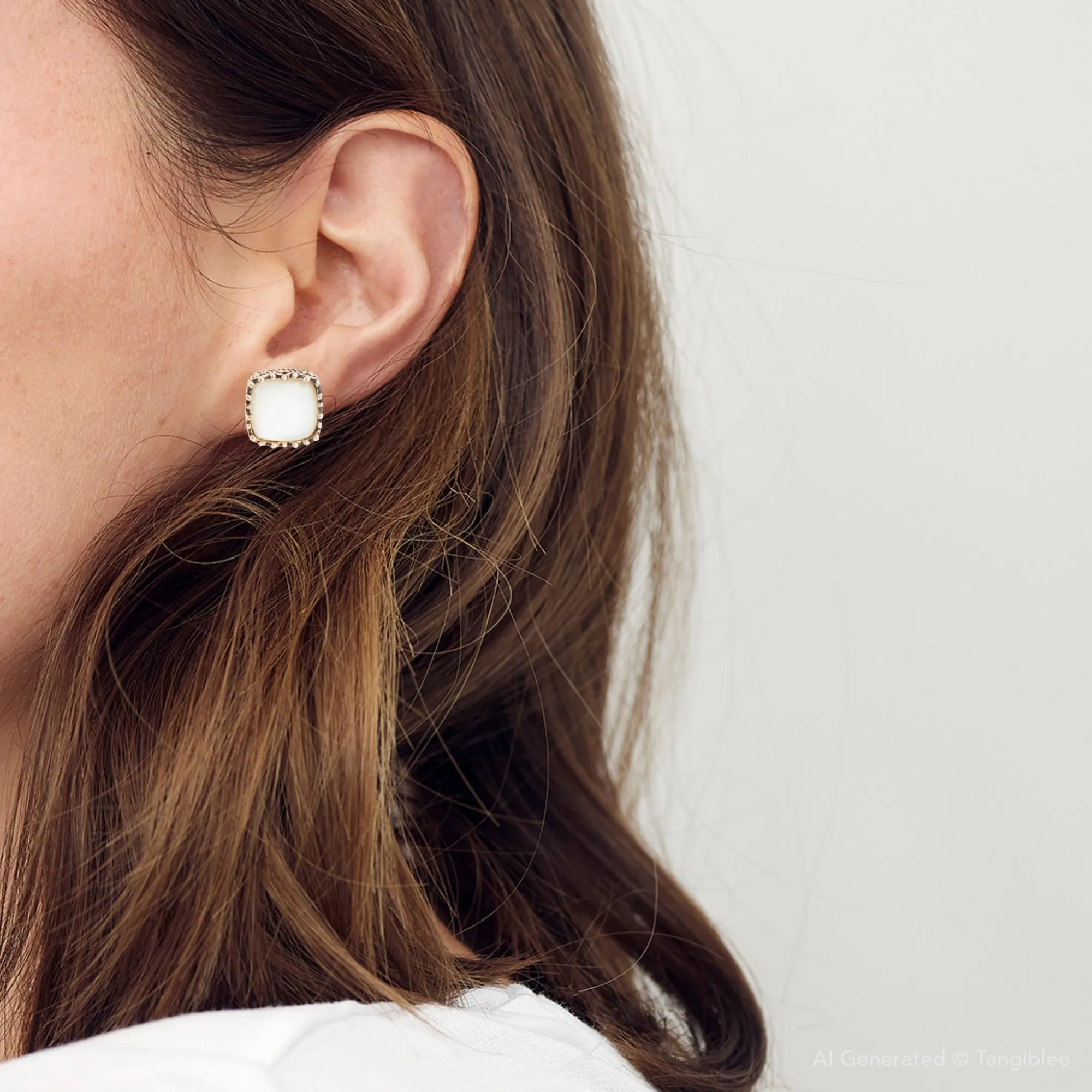 Squared Up Mother of Pearl Golden Stud Earrings sold by Barse product image thumbnail 5