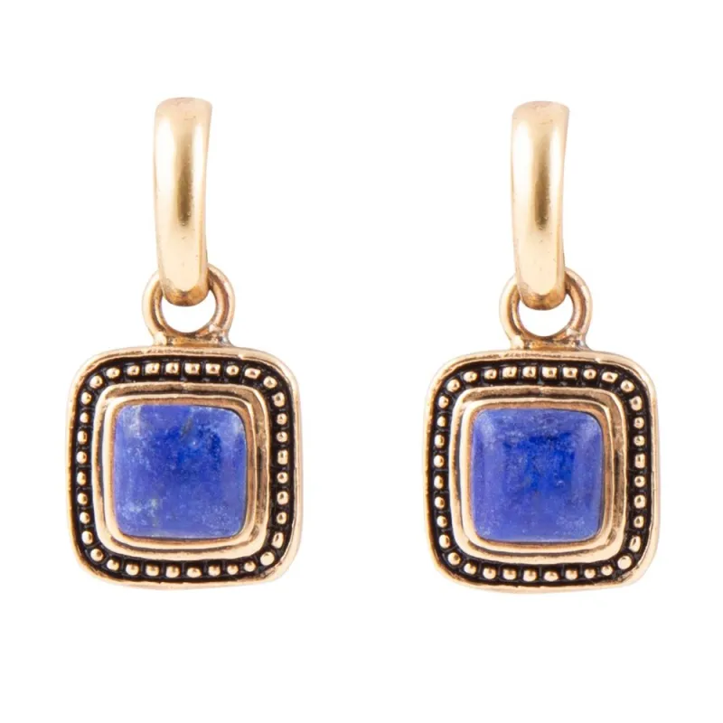 Flourish Blue Lapis Golden Drop Earrings sold by Barse