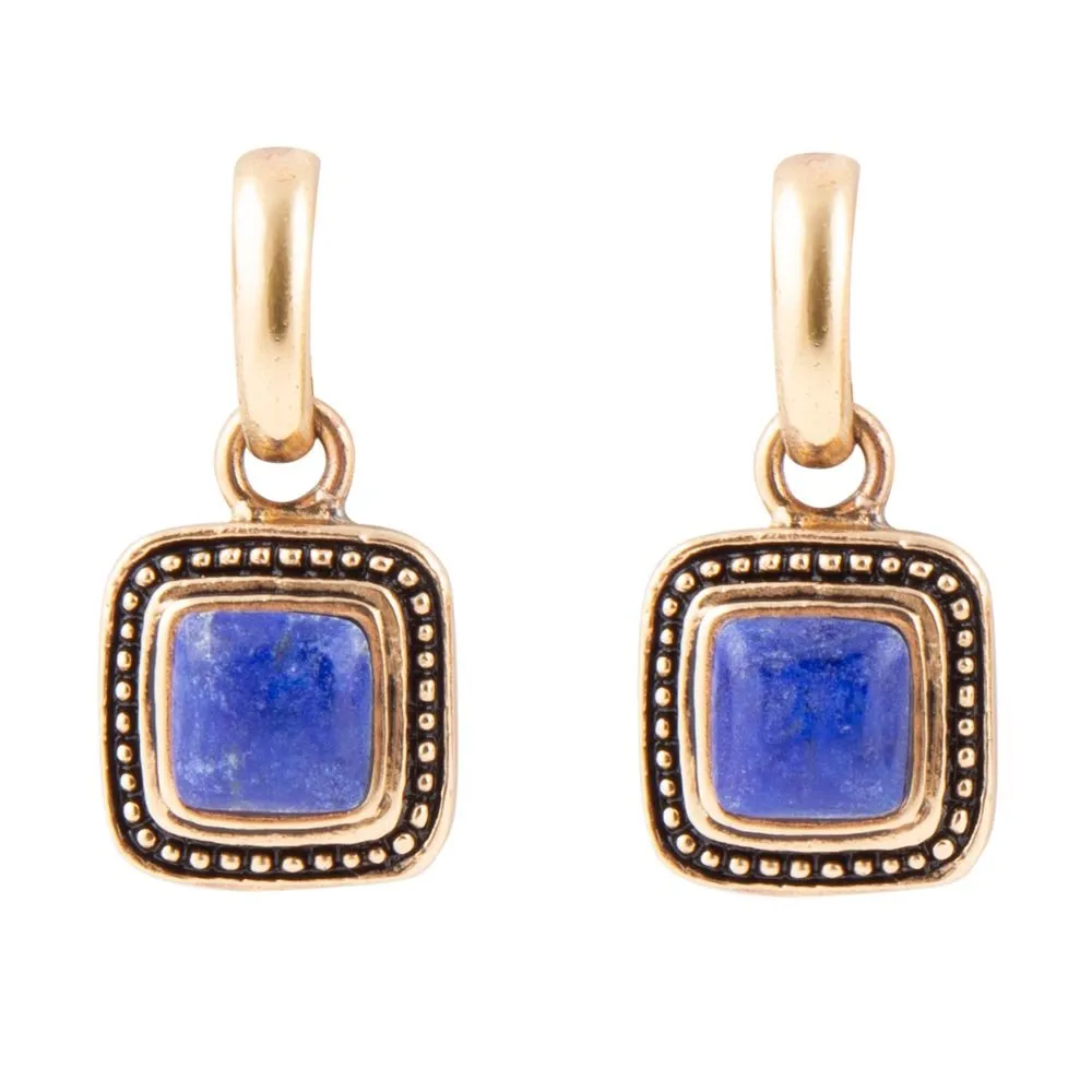 Flourish Blue Lapis Golden Drop Earrings sold by Barse