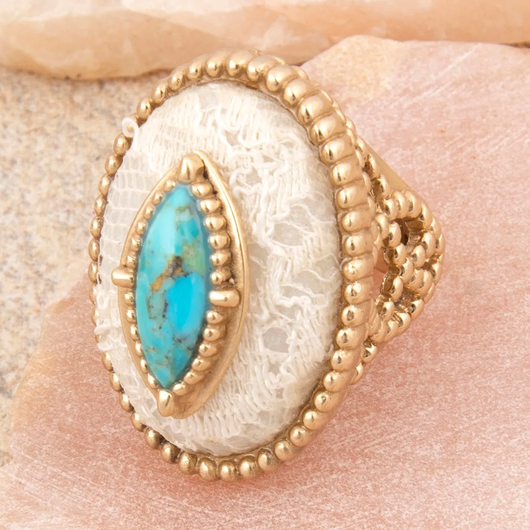 Blue Turquoise and Lace Golden Statement Ring sold by Barse product image thumbnail 3