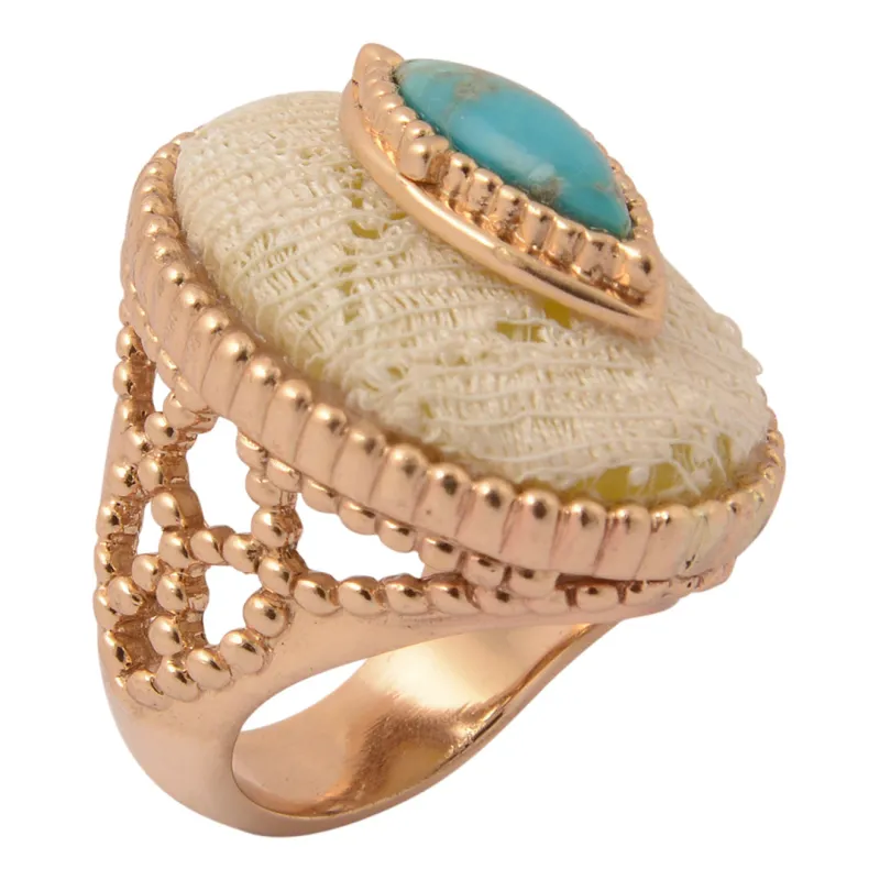 Blue Turquoise and Lace Golden Statement Ring sold by Barse