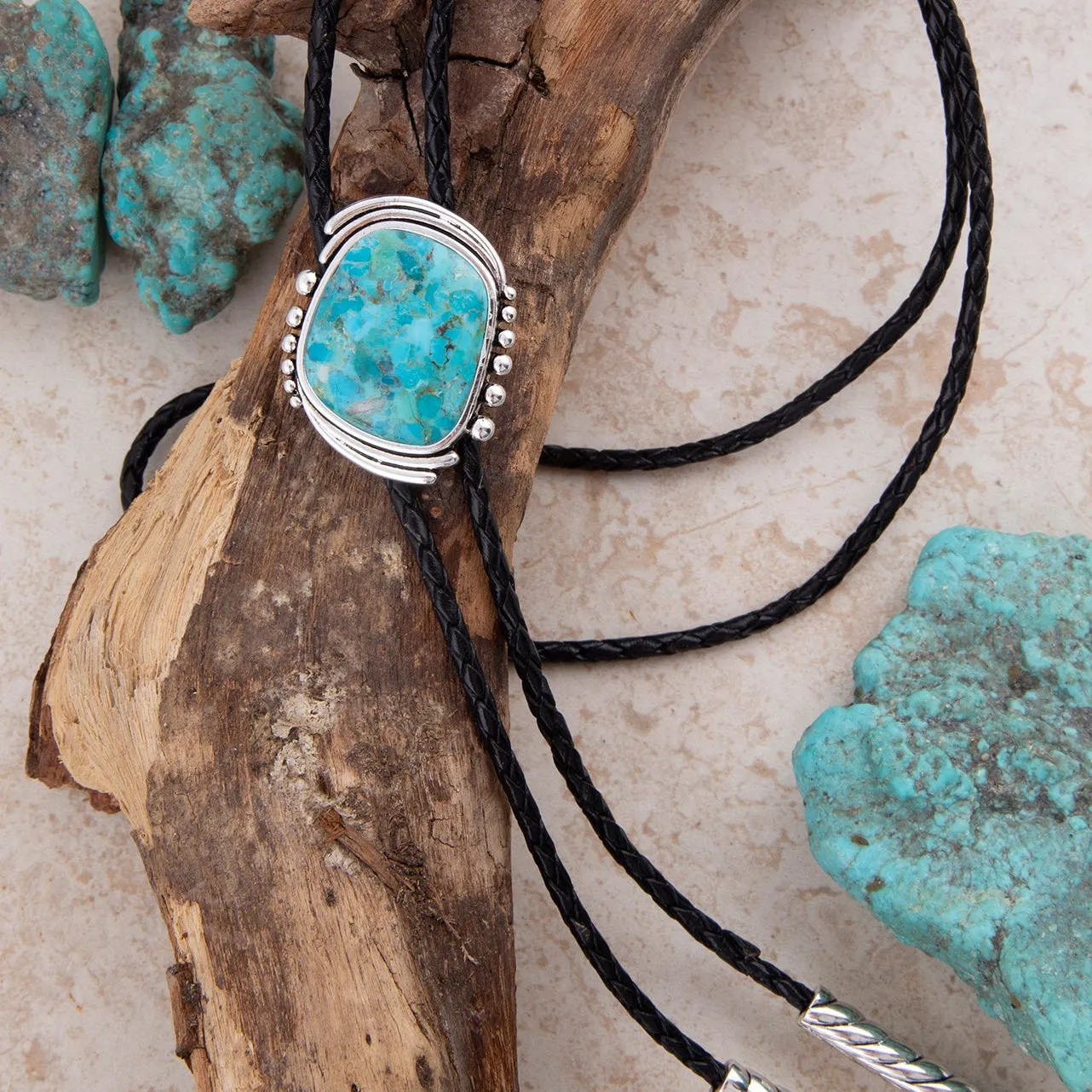 Rawlins Blue Turquoise Black Leather Silver Bolo Necklace sold by Barse product image thumbnail 3