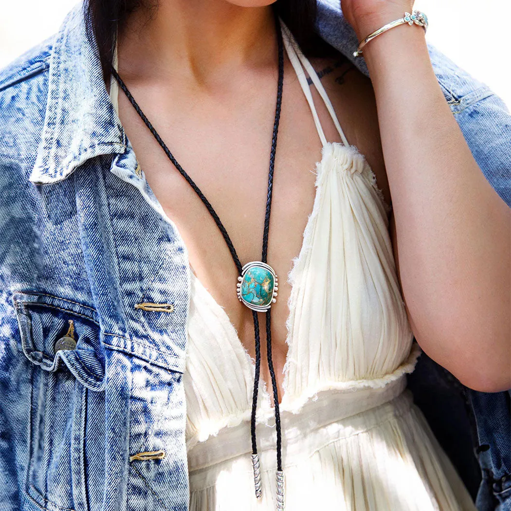 Rawlins Blue Turquoise Black Leather Silver Bolo Necklace sold by Barse product image thumbnail 2