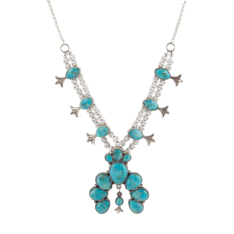 Squash Blossom Statement Blue Turquoise and Silver Necklace sold by Barse