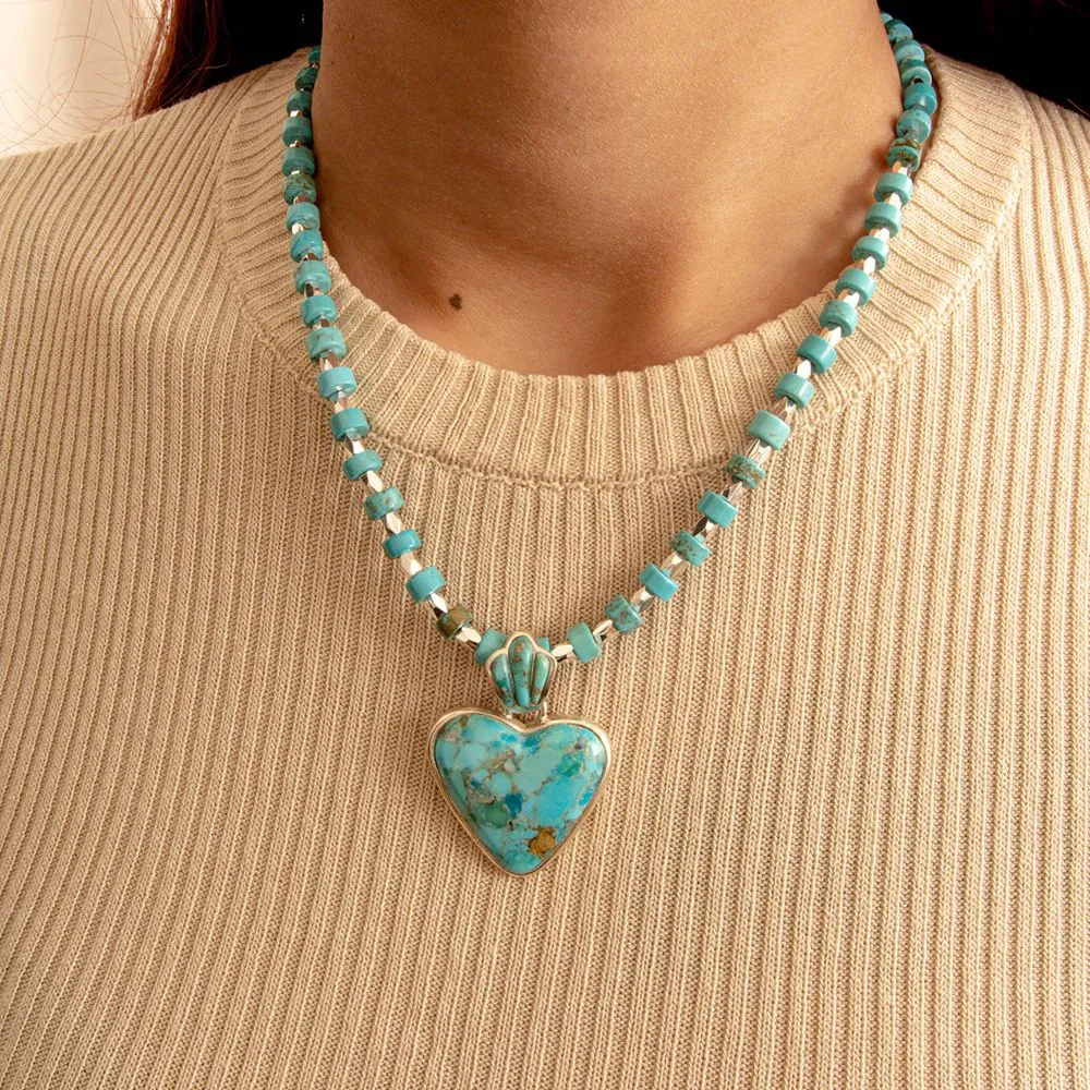 Blue Turquoise Heart Silver Pendant Necklace sold by Barse product image thumbnail 2