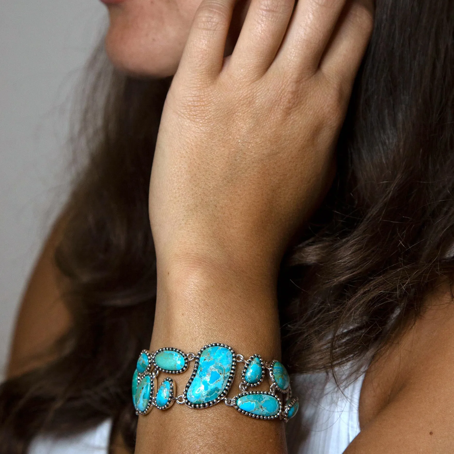 Refined Blue Turquoise Silver Link Bracelet sold by Barse product image thumbnail 2