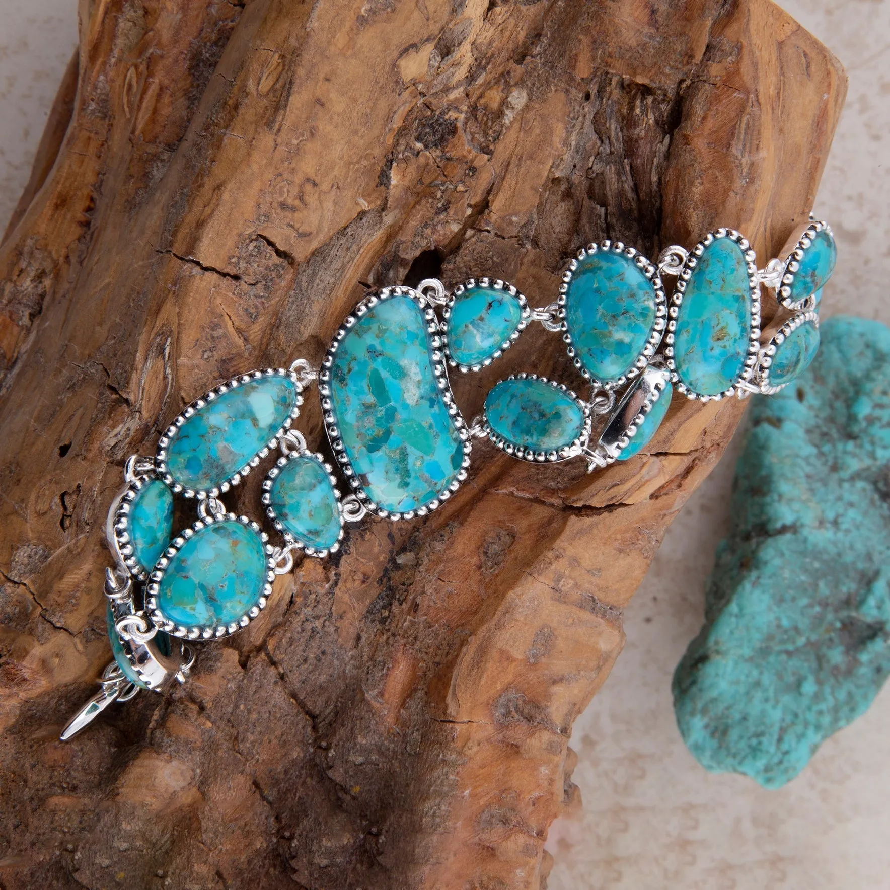 Refined Blue Turquoise Silver Link Bracelet sold by Barse product image thumbnail 3