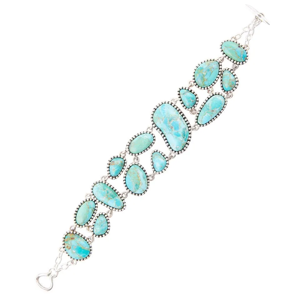 Refined Blue Turquoise Silver Link Bracelet sold by Barse product image thumbnail 4