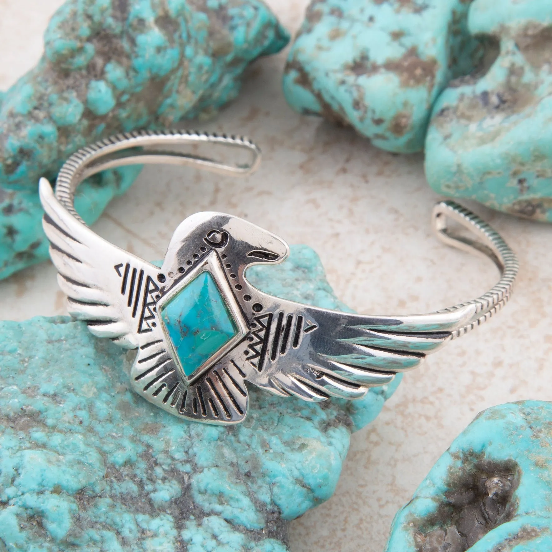 Blue Turquoise and Silver Phoenix Cuff Bracelet sold by Barse product image thumbnail 3