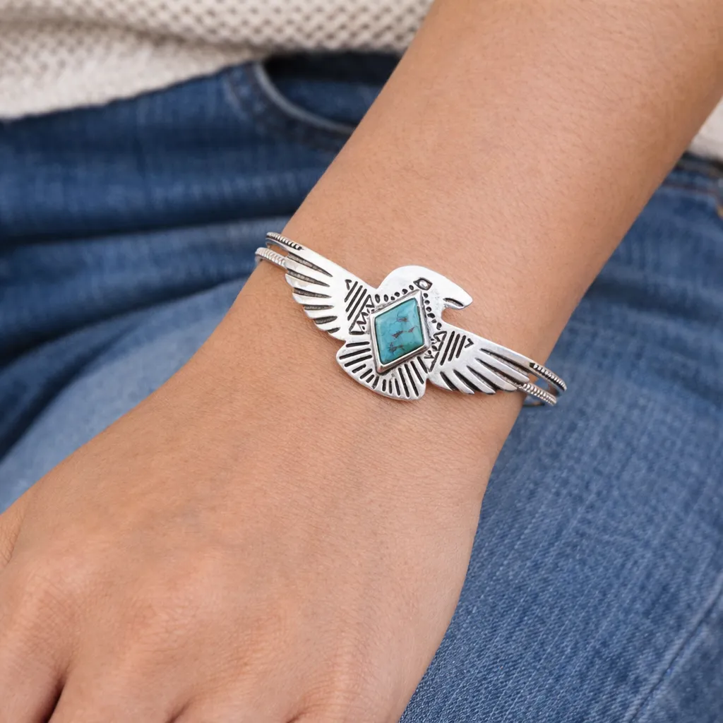 Blue Turquoise and Silver Phoenix Cuff Bracelet sold by Barse product image thumbnail 2