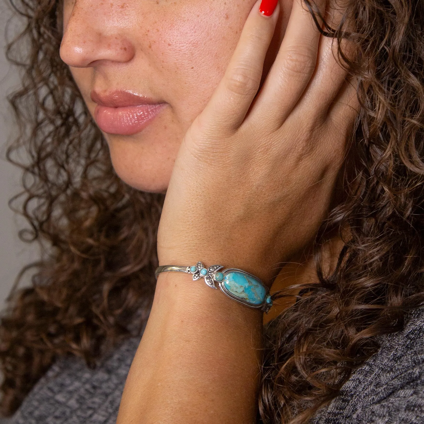 Emile Blue Turquoise Silver Cuff Bracelet sold by Barse product image thumbnail 2