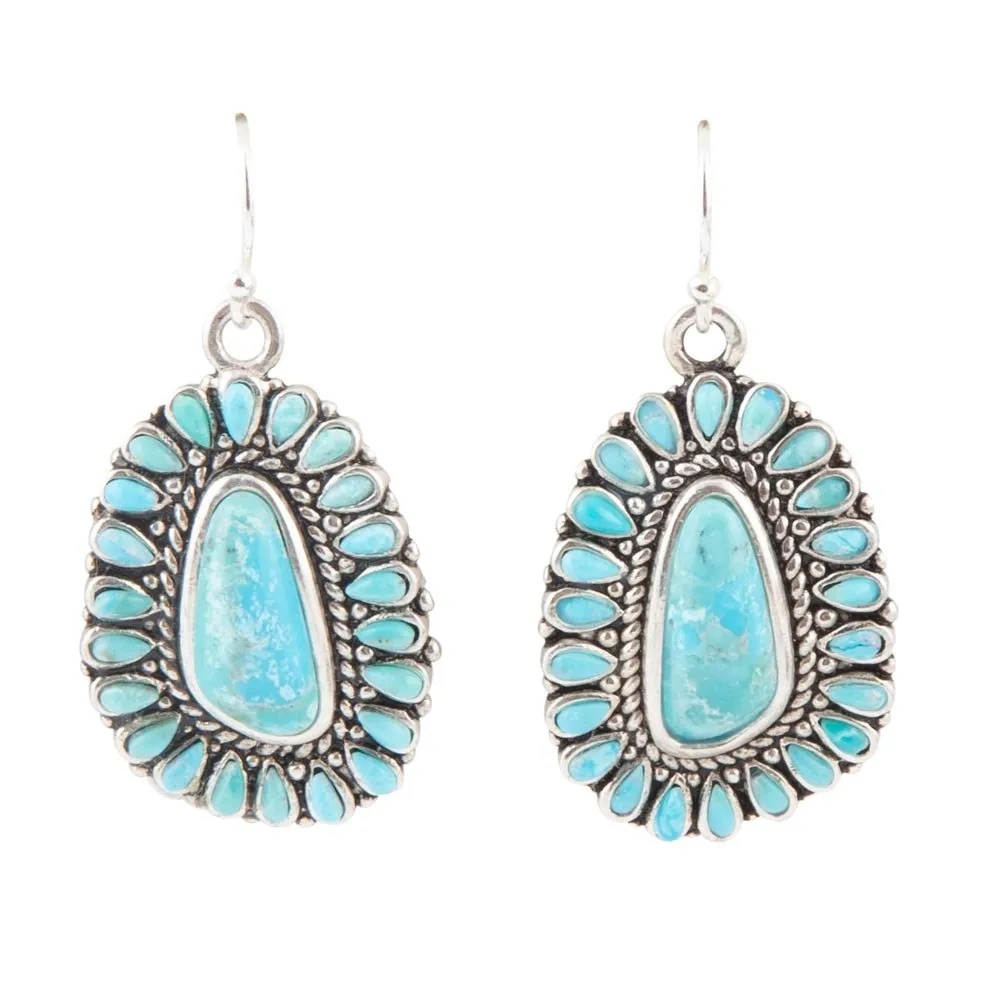Sedona Blue Turquoise Silver Drop Earrings sold by Barse