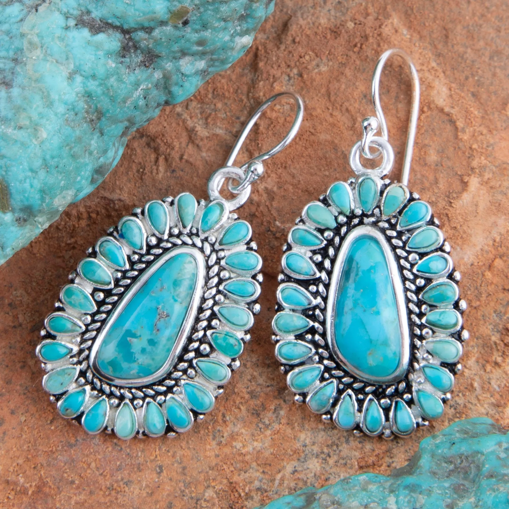 Sedona Blue Turquoise Silver Drop Earrings sold by Barse product image thumbnail 3