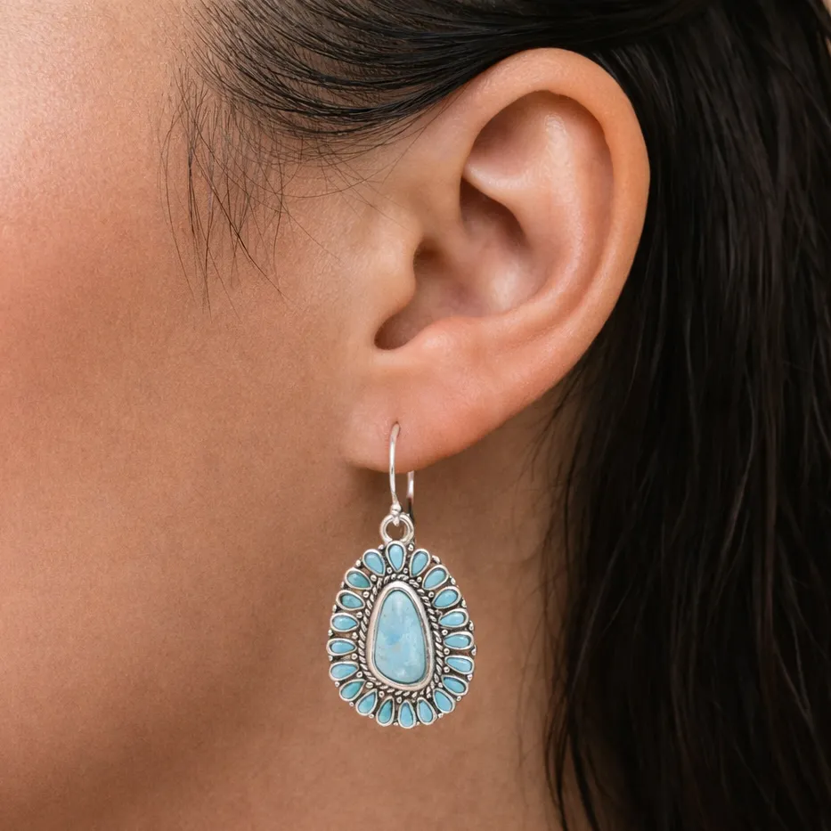 Sedona Blue Turquoise Silver Drop Earrings sold by Barse product image thumbnail 2