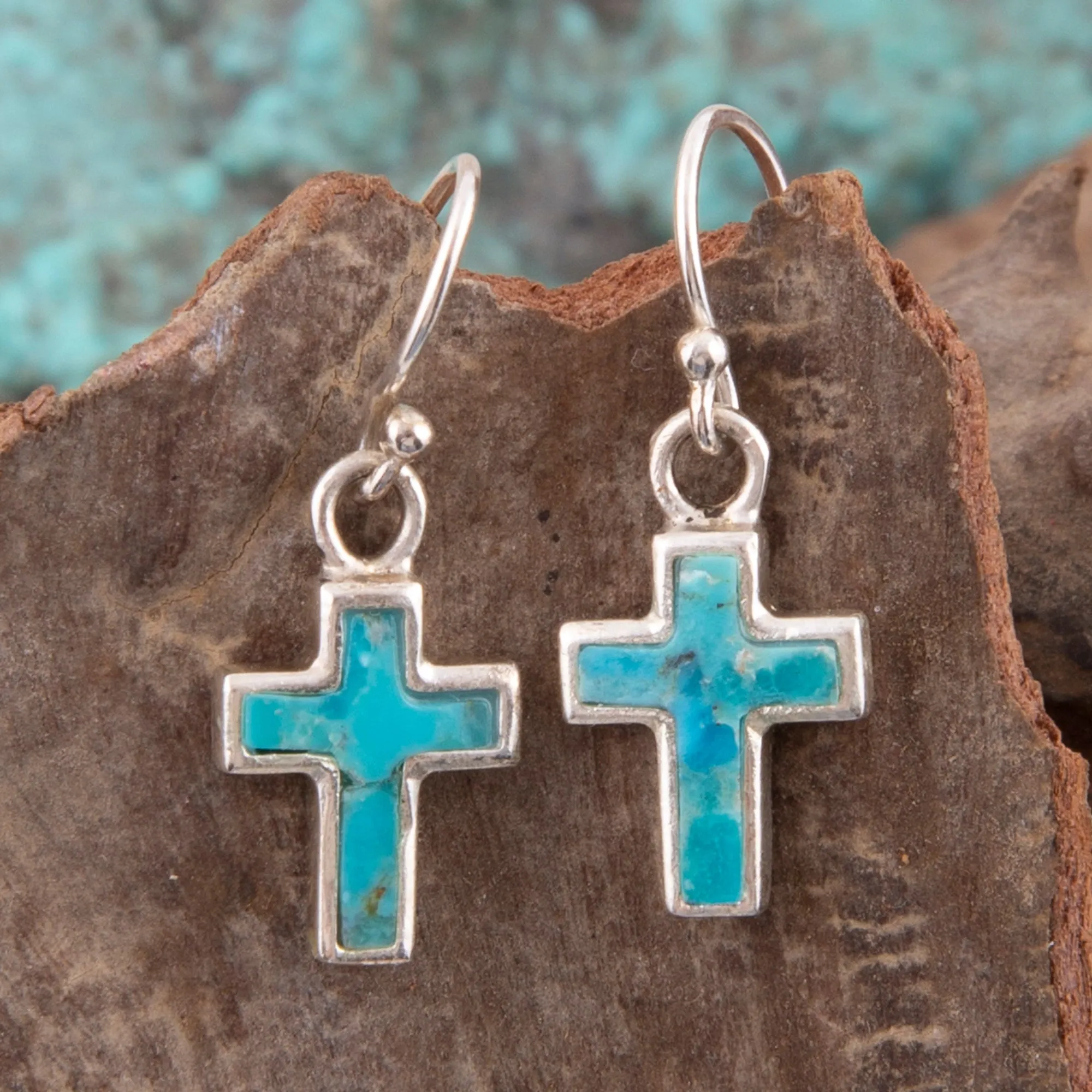Touch of Blue Turquoise Silver Cross Earrings sold by Barse product image thumbnail 3