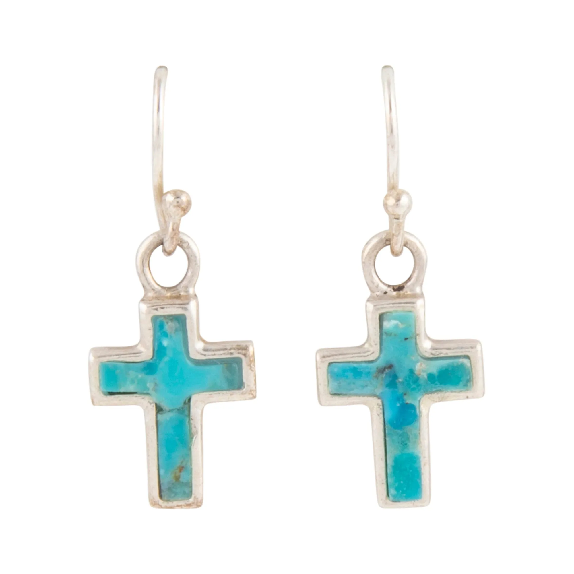 Touch of Blue Turquoise Silver Cross Earrings sold by Barse