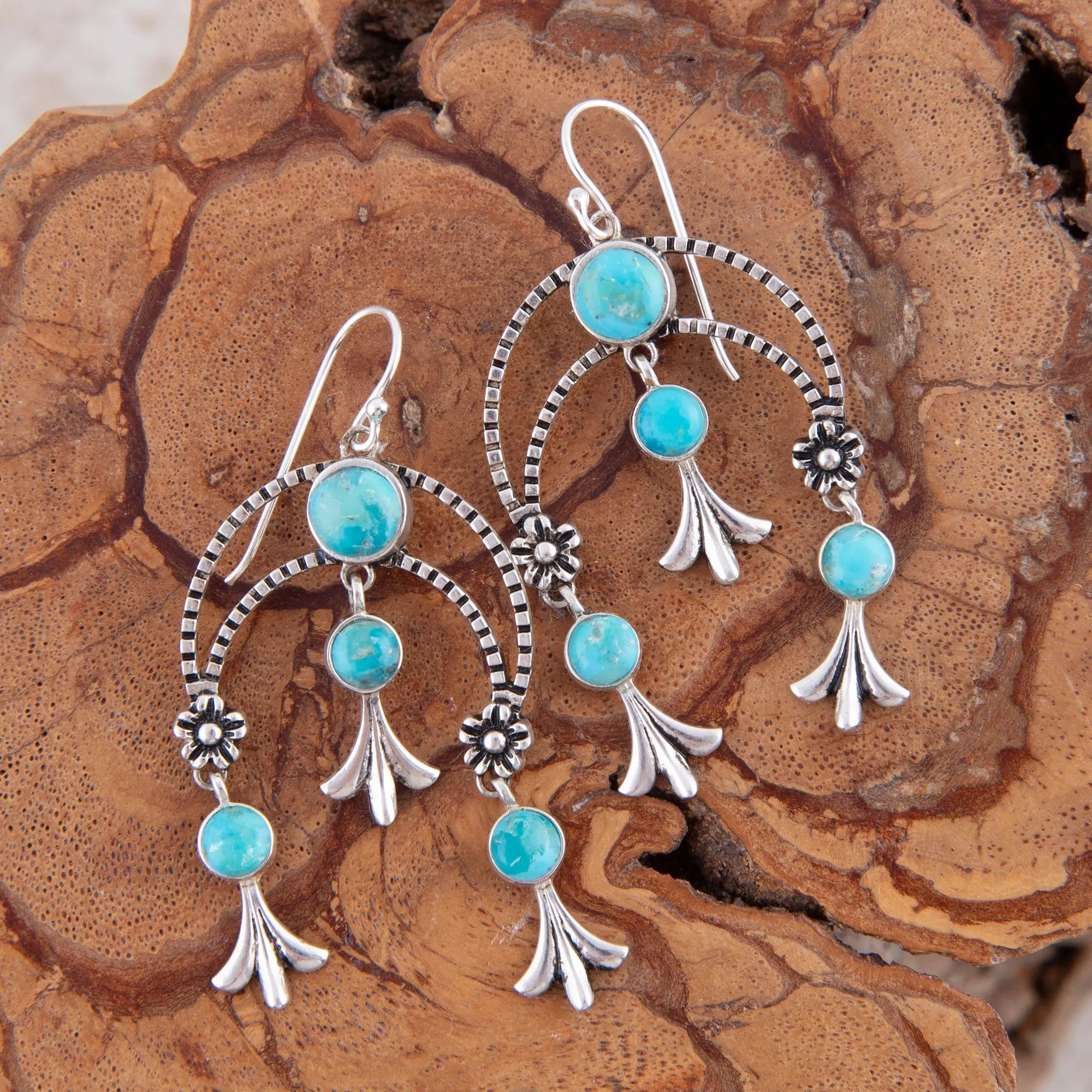 Floral Chandelier Blue Turquoise Silver Earrings sold by Barse product image thumbnail 3