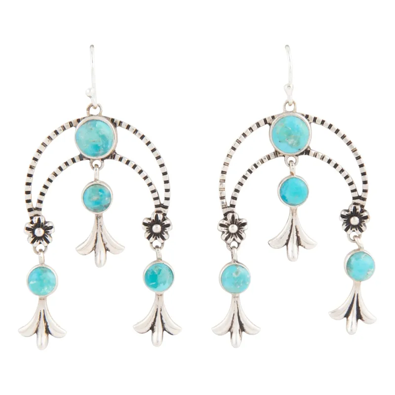 Floral Chandelier Blue Turquoise Silver Earrings sold by Barse
