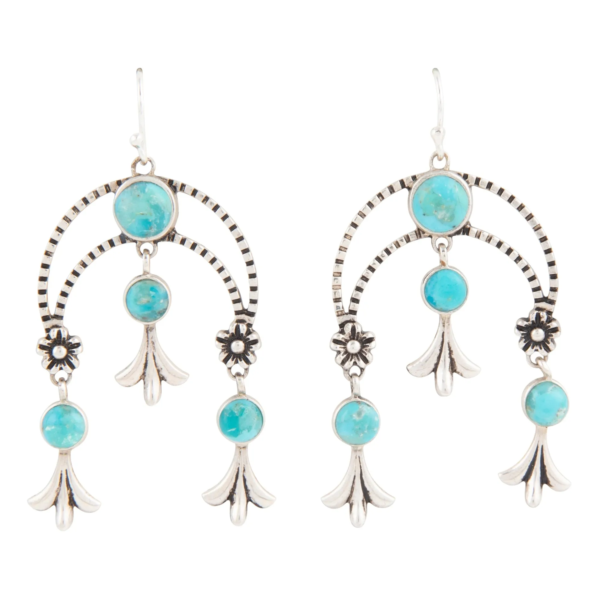 Floral Chandelier Blue Turquoise Silver Earrings sold by Barse