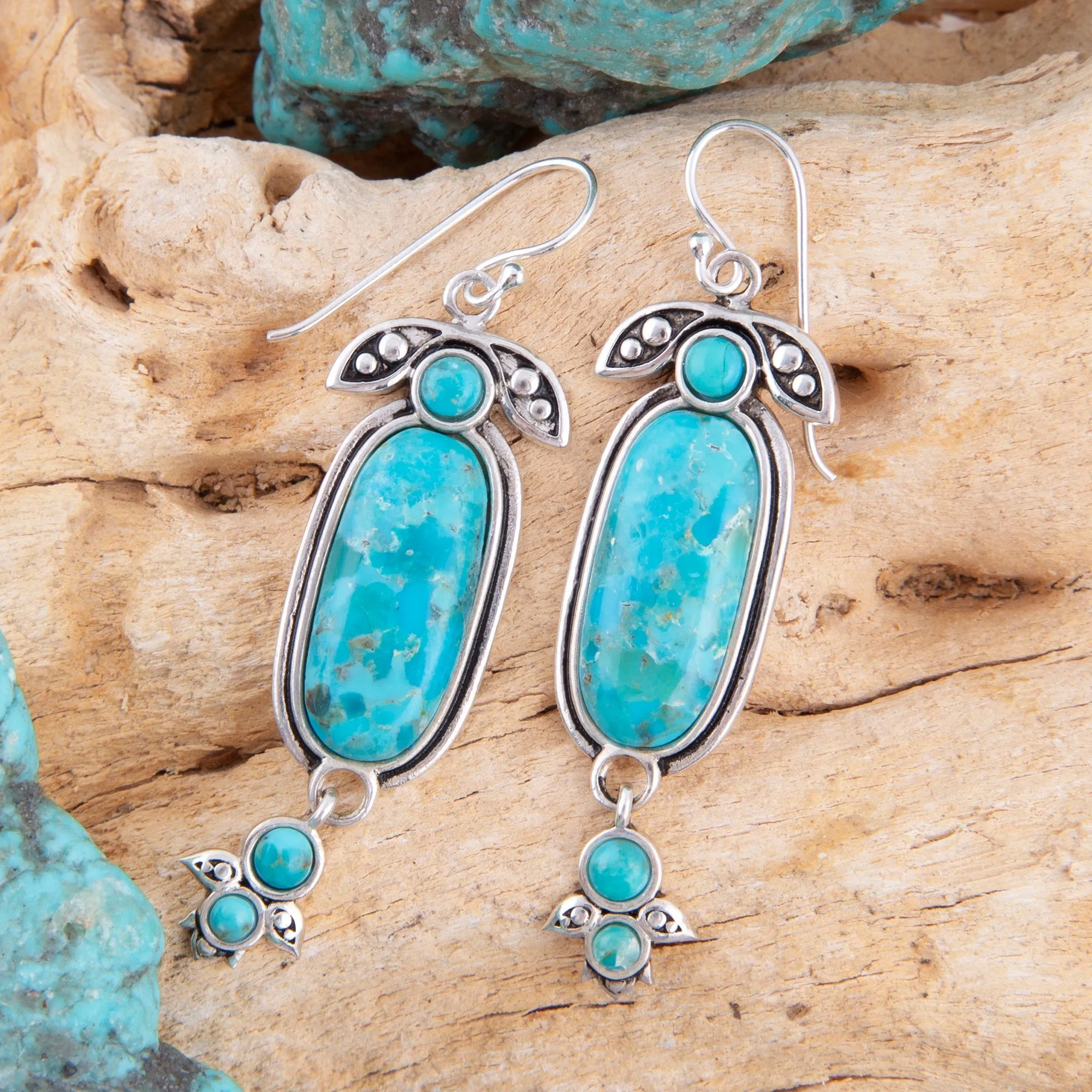 Emile Blue Turquoise Silver Dangle Earrings sold by Barse product image thumbnail 3