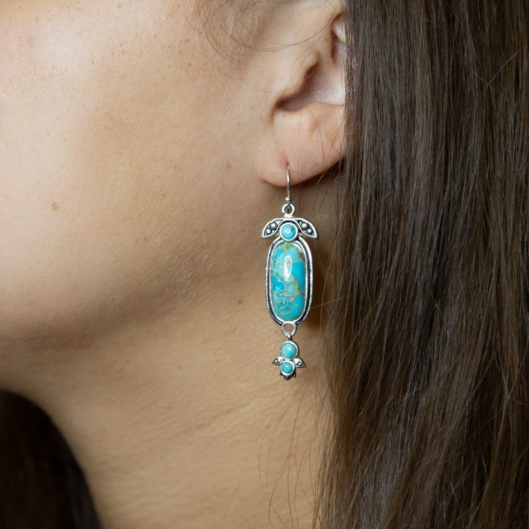 Emile Blue Turquoise Silver Dangle Earrings sold by Barse product image thumbnail 2