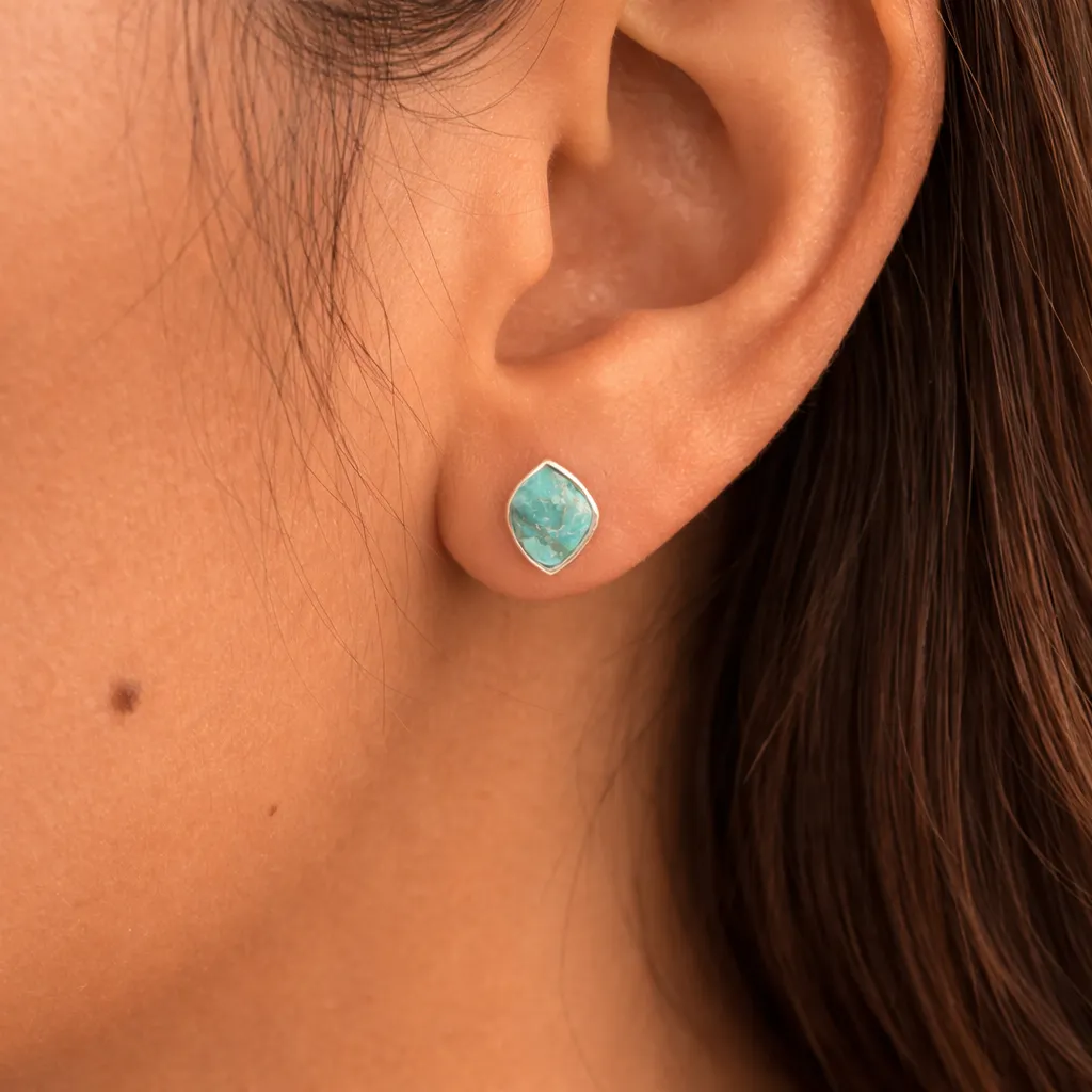 Abstract Blue Turquoise Silver Post Stud Earrings sold by Barse product image thumbnail 2