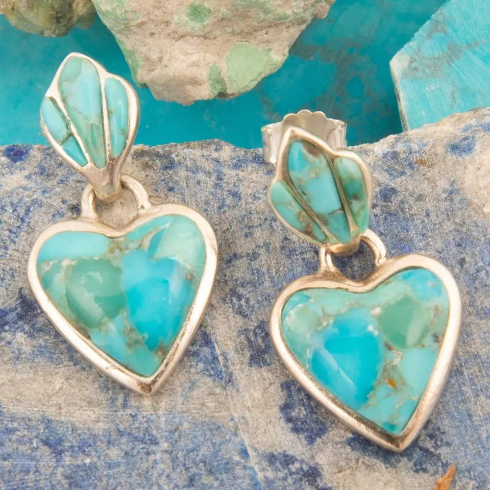 Blue Turquoise Heart Silver Drop Post Earrings sold by Barse product image thumbnail 3