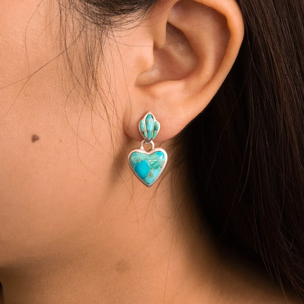 Blue Turquoise Heart Silver Drop Post Earrings sold by Barse product image thumbnail 2