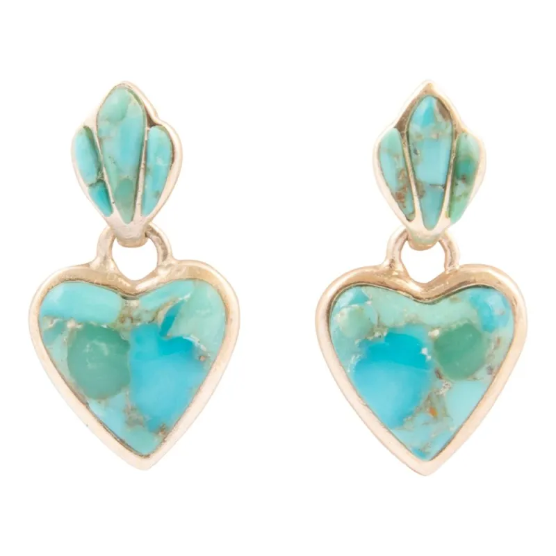 Blue Turquoise Heart Silver Drop Post Earrings sold by Barse