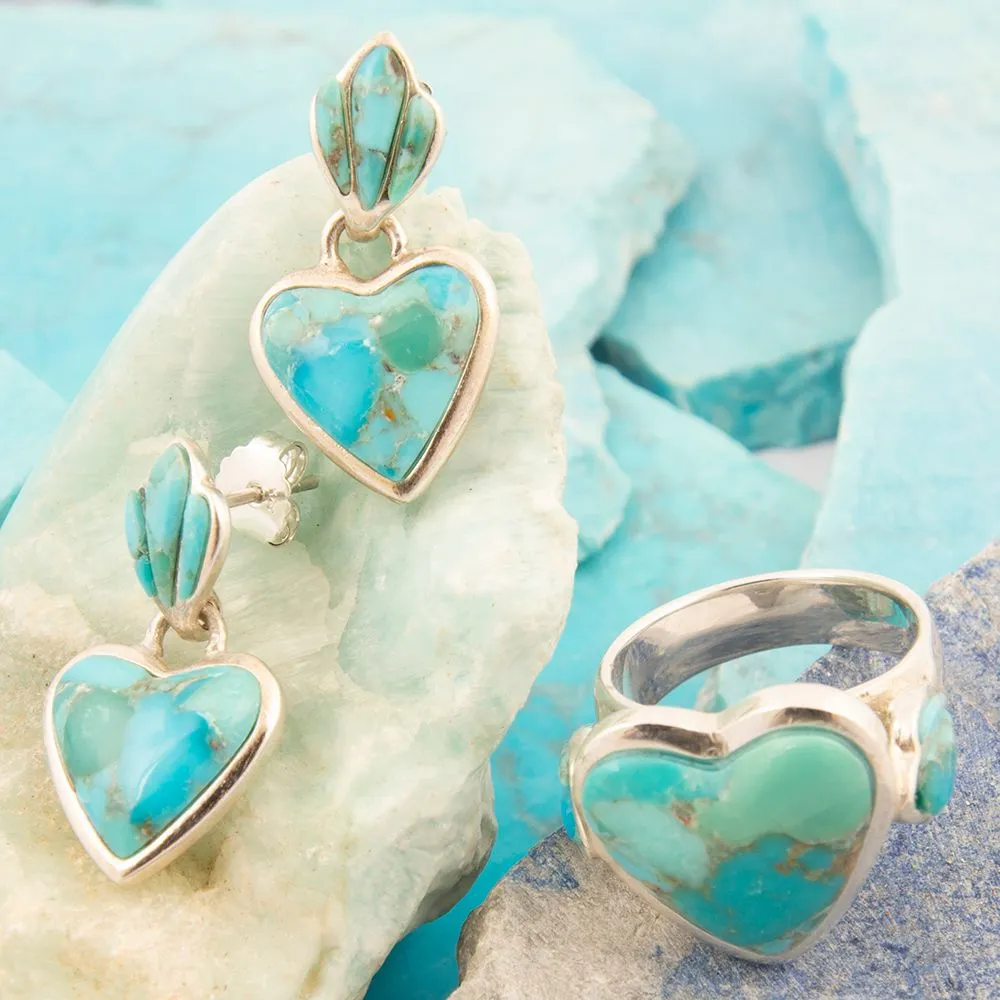 Blue Turquoise Heart Silver Drop Post Earrings sold by Barse product image thumbnail 5