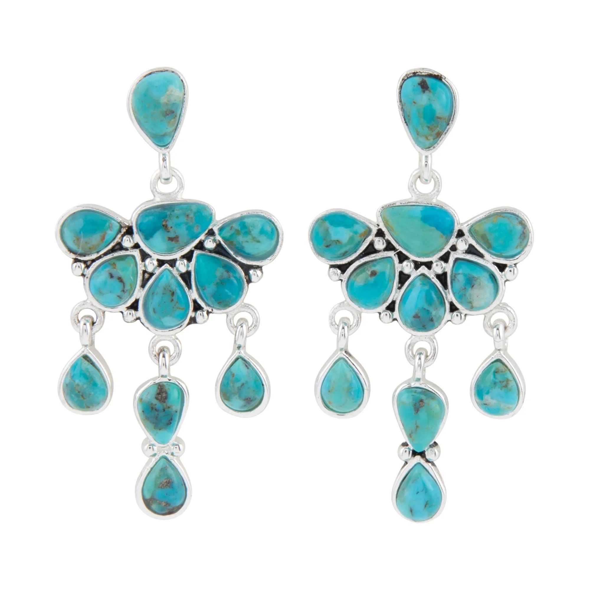 Durango Blue Turquoise Silver Chandelier Earrings sold by Barse