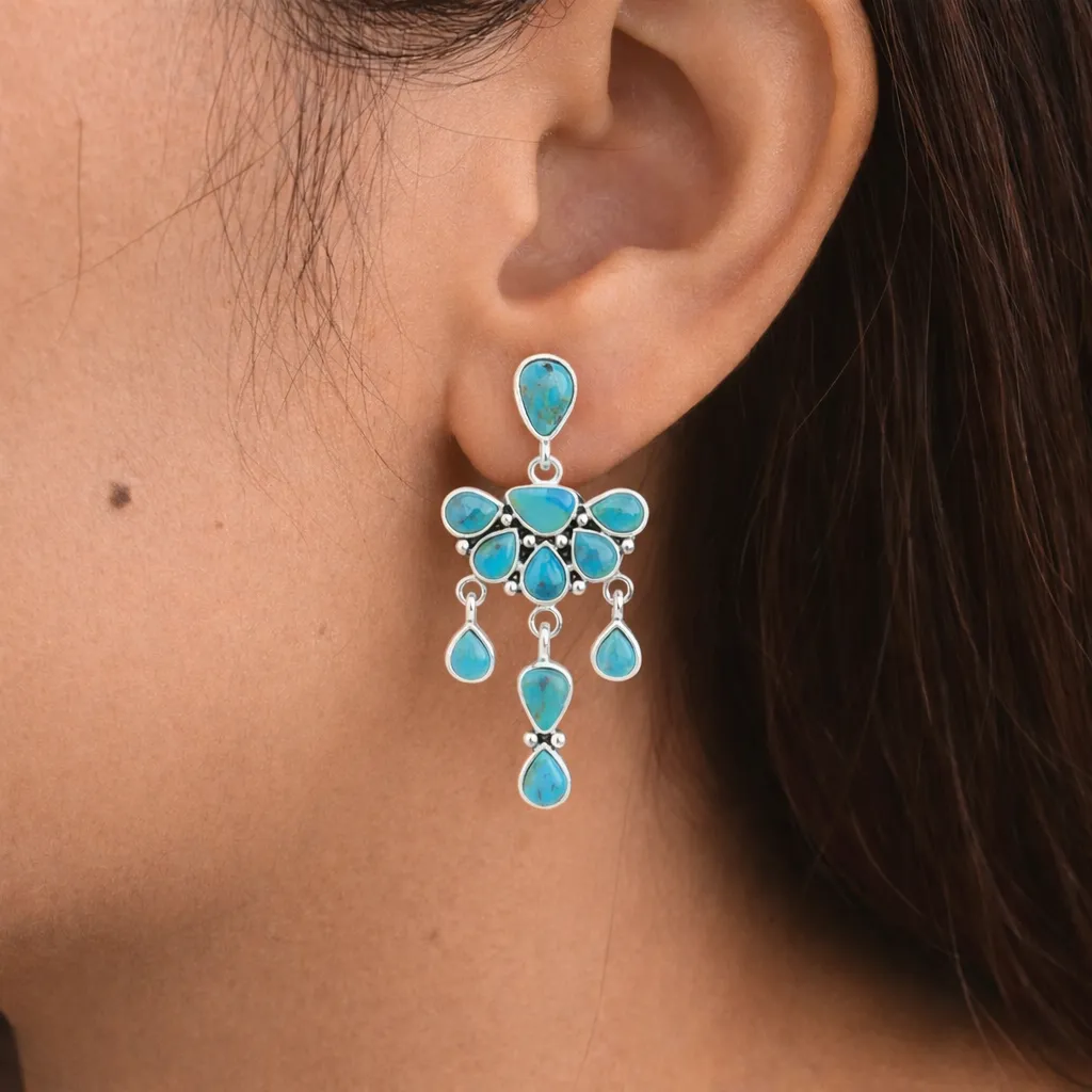 Durango Blue Turquoise Silver Chandelier Earrings sold by Barse product image thumbnail 2