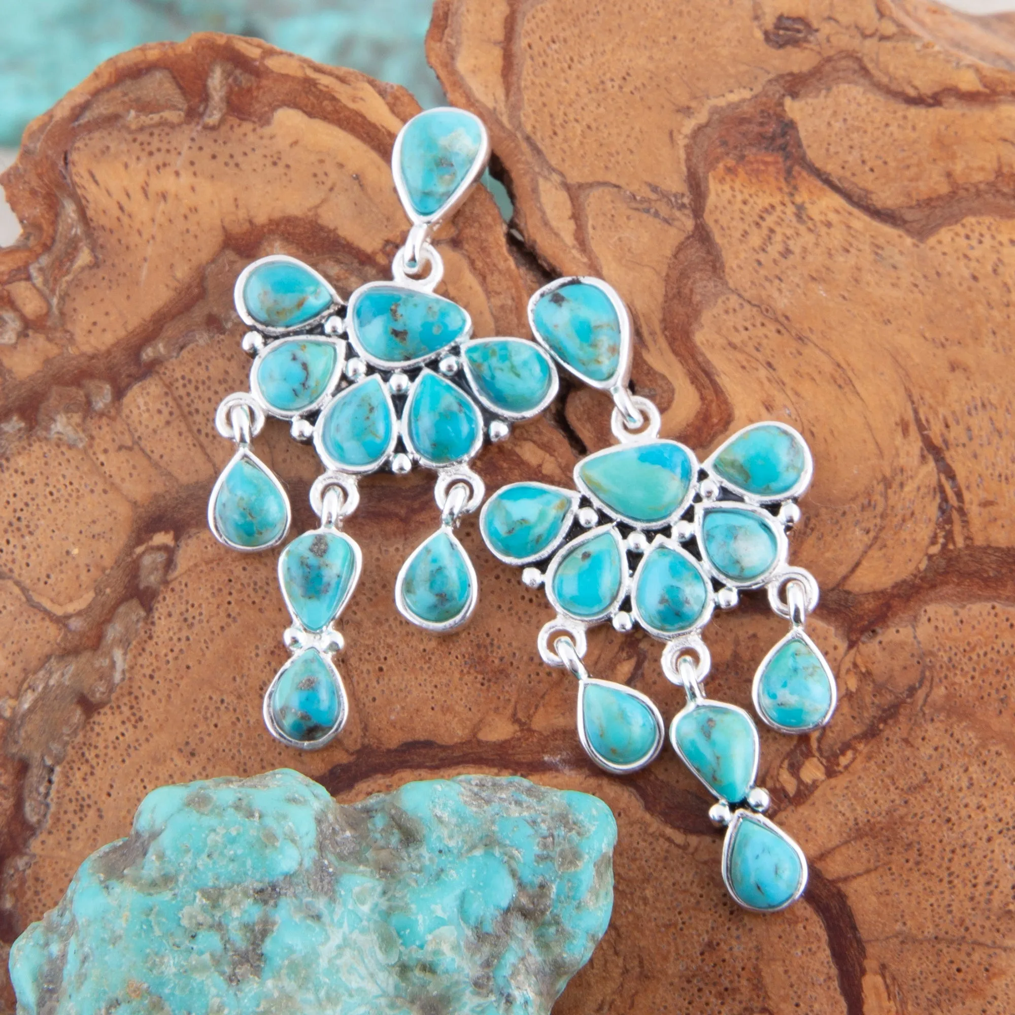Durango Blue Turquoise Silver Chandelier Earrings sold by Barse product image thumbnail 3