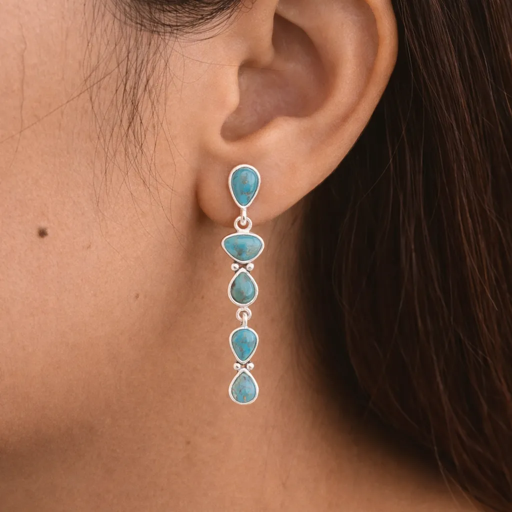 Durango Blue Turquoise and Silver Linear Post Earrings sold by Barse product image thumbnail 2