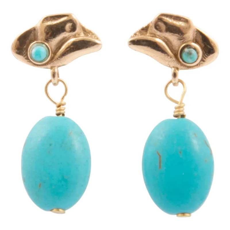 Cowboy Blue Turquoise Golden Drop Earrings made by Barse