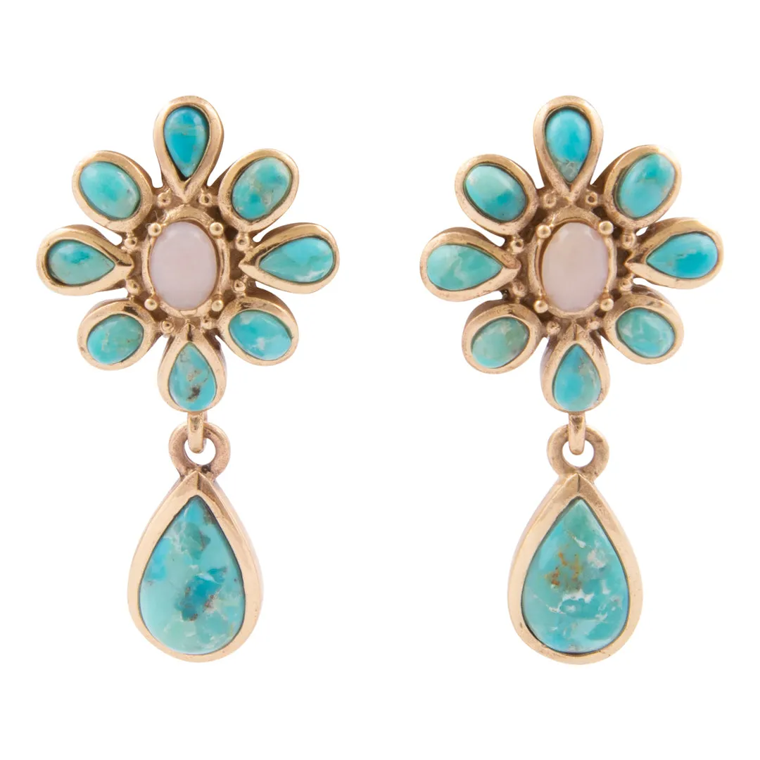 Cactus Rose Pink Opal Blue Turquoise Golden Clip Earring sold by Barse