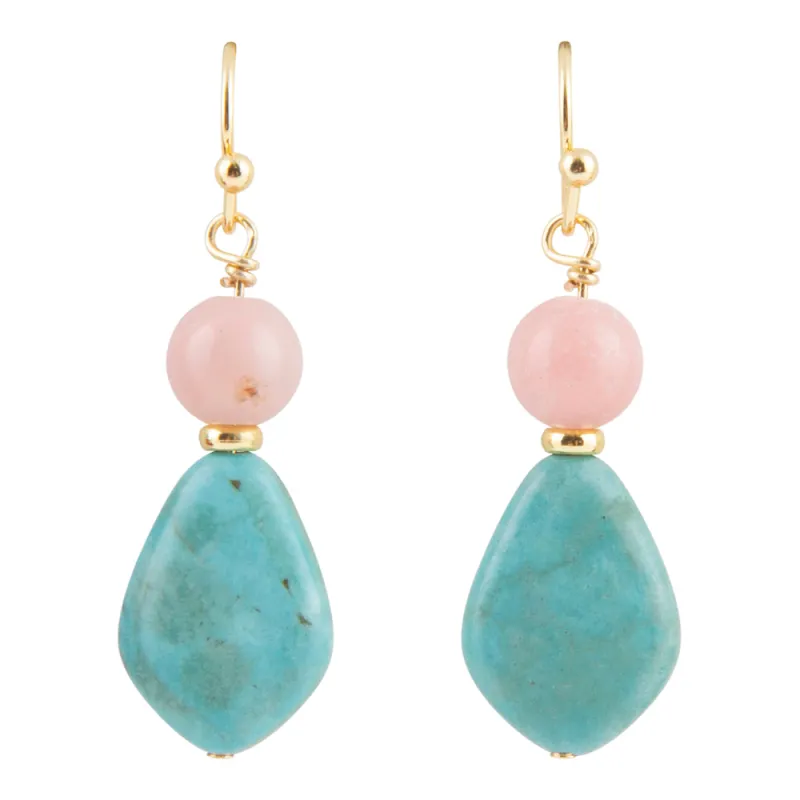 Cactus Rose Pink Opal Magnesite Golden Drop Earrings made by Barse