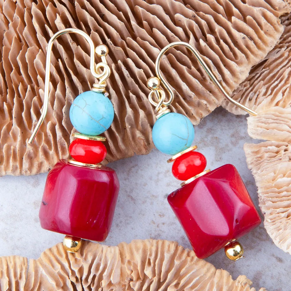 Guadalupe Blue Magnesite and Red Coral Golden Earrings sold by Barse product image thumbnail 3