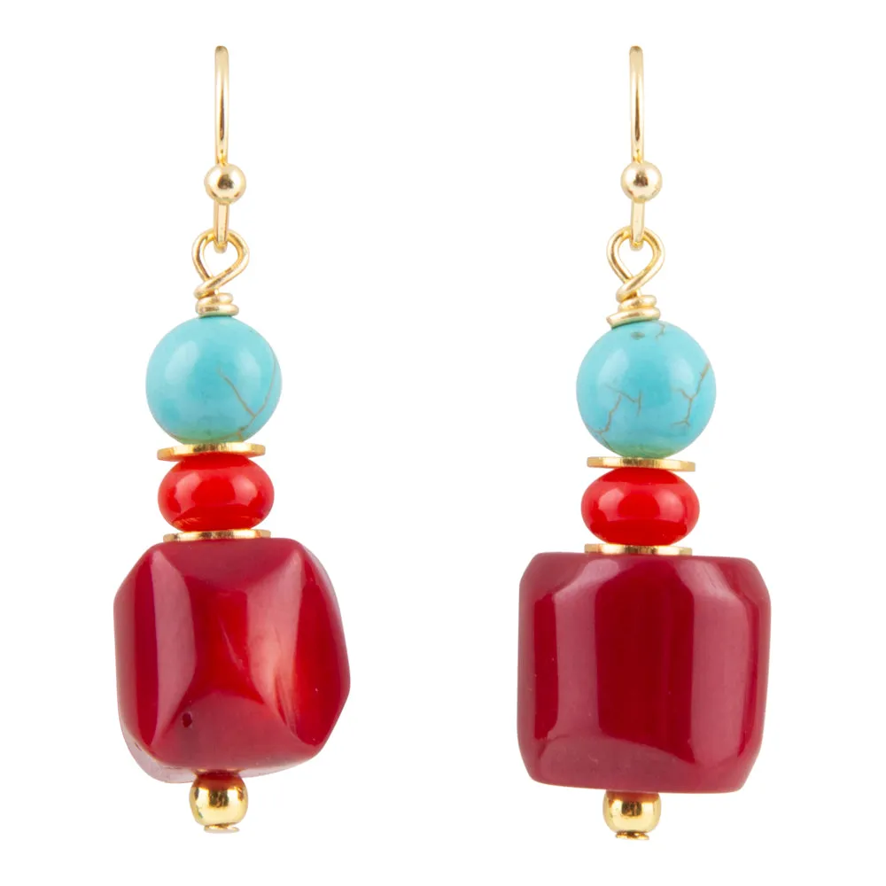 Guadalupe Blue Magnesite and Red Coral Golden Earrings sold by Barse