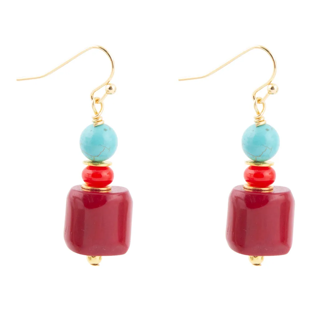 Guadalupe Blue Magnesite and Red Coral Golden Earrings sold by Barse product image thumbnail 4