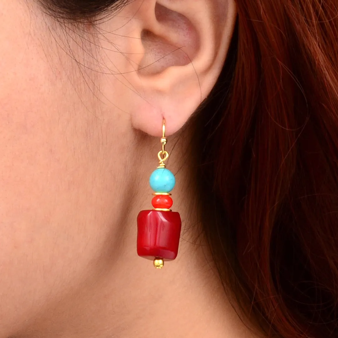 Guadalupe Blue Magnesite and Red Coral Golden Earrings sold by Barse product image thumbnail 2