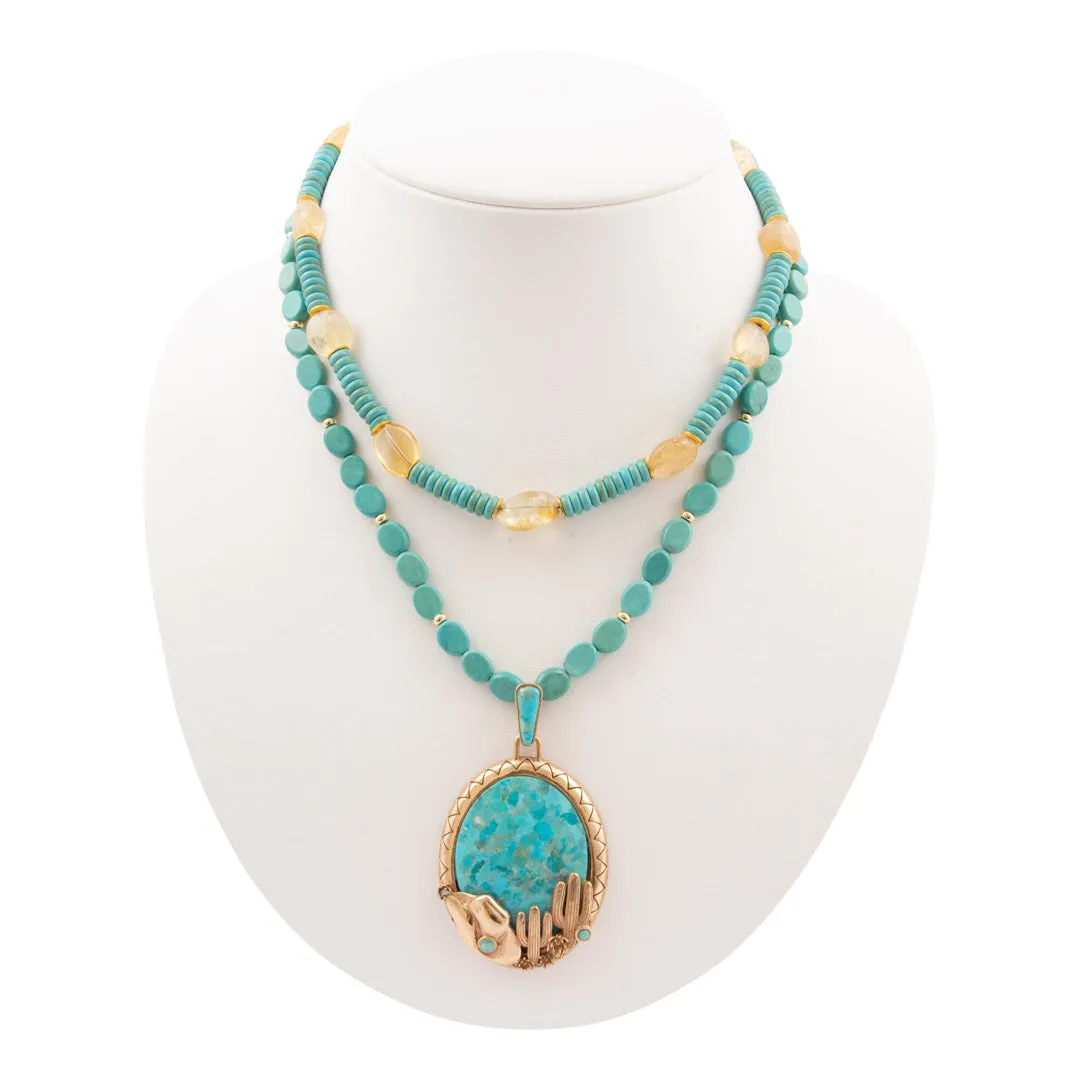 Saguaro Cactus Blue Turquoise Golden Statement Necklace sold by Barse product image thumbnail 5